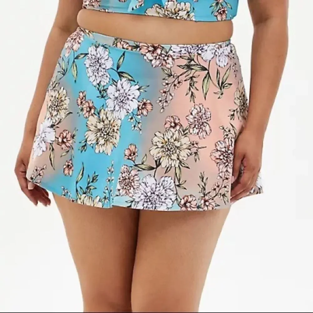 TORRID‎ PEACH FLORAL HIGH WAIST SKATER SWIM SKIRT